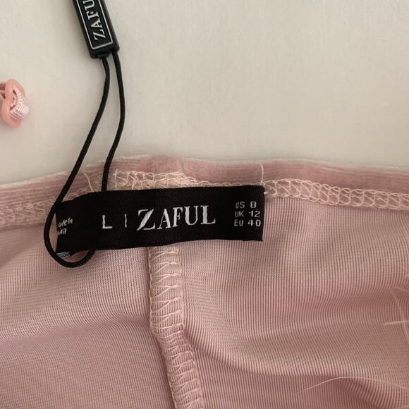 Zaful Tank Top Cami Feather Trim Pink Velvet Size 8 NWT - Picture 6 of 8